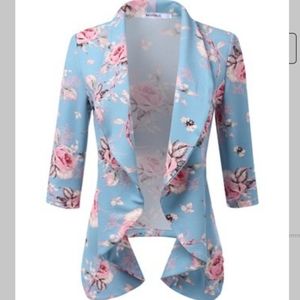 DOUBLJU Womens Lightweight Thin 3/4 Sleeve Open Front Blazer with Plus Size 2X